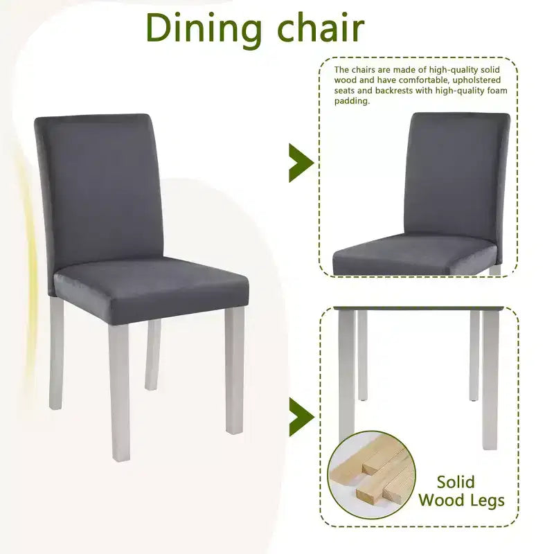Table à Manger en Bois 6 Pièces avec 4 Chaises Rembourrées et un Banc pour 6 Personnes, Ensemble de Table à Manger Rectangulaire avec Décoration en Cristal
