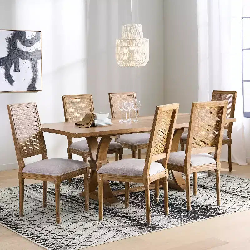 Christopher Knight Home Pampas Ensemble de salle à manger extensible 7 pièces en tissu et rotin style rustique français