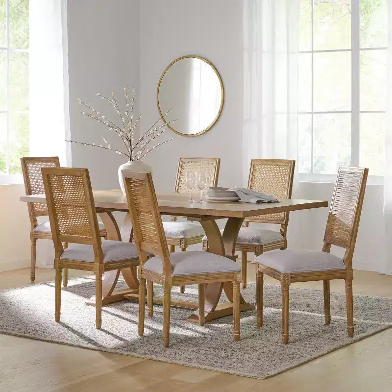 Christopher Knight Home Pampas Ensemble de salle à manger extensible 7 pièces en tissu et rotin style rustique français