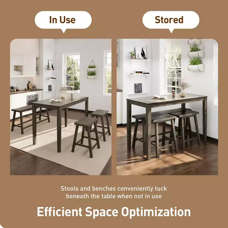 Captiva Designs Ensemble de salle à manger 4 pièces en bois avec table à manger rectangulaire, tabourets et banc