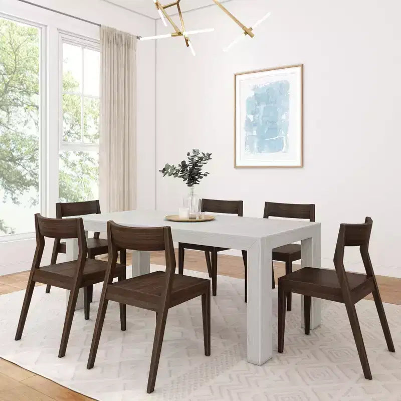 Ensemble Table à Manger Moderne Planche et Poutre 72 en Bois Massif, + 6 Chaises Noyer