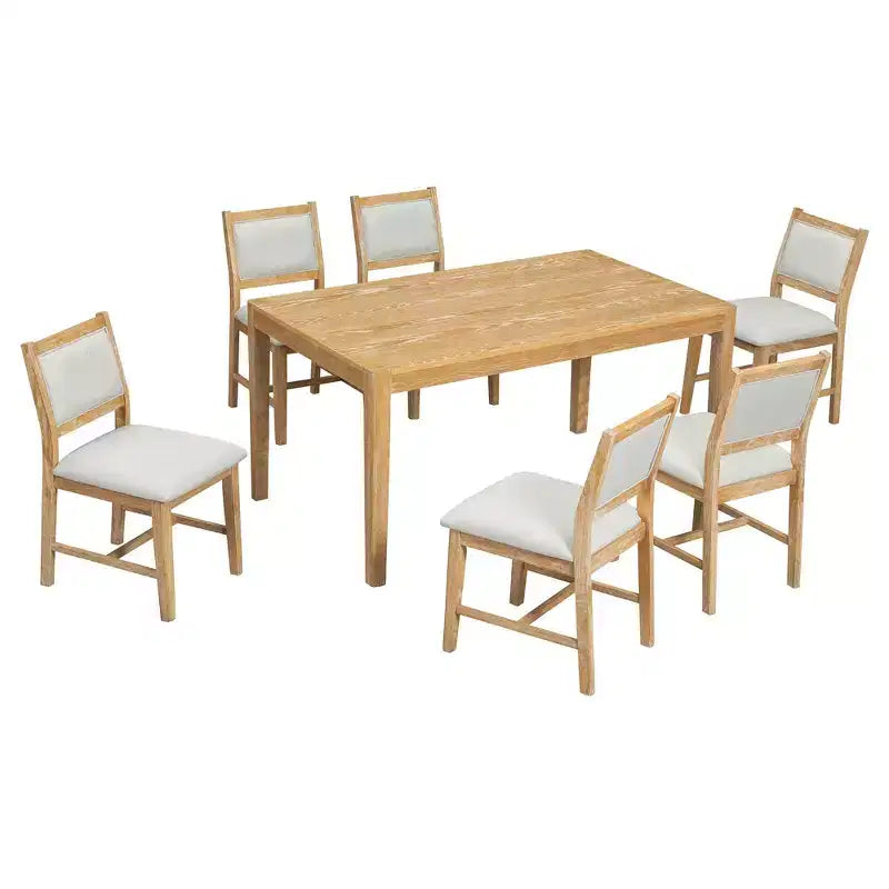 Ensemble de salle à manger 7 pièces Homy Casa avec table en bois et 6 chaises rembourrées, finition naturelle