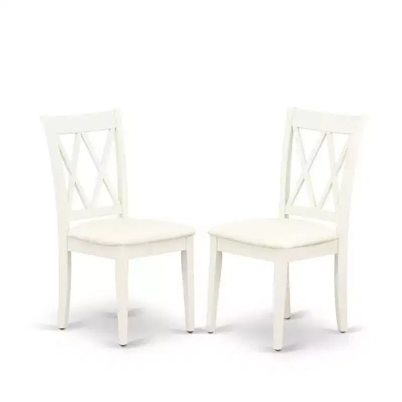 Ensemble de salle à manger 3 pièces HomeStock avec plateau en bois massif finition blanc lin et table à rabats