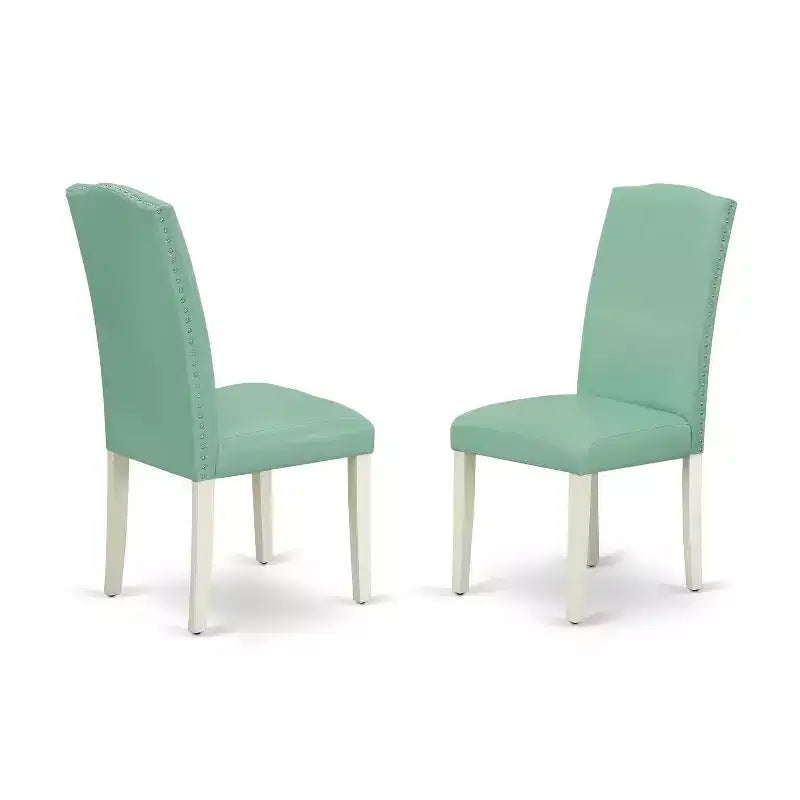 Ensemble table à manger ronde 3 pièces - Table de 42 po et 2 chaises Parsons - Cuir PU moderne et pieds blancs en lin