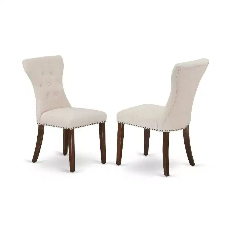 Ensemble de salle à manger 3 pièces en acajou massif – Dessus de table rond touffeté – 4 places
