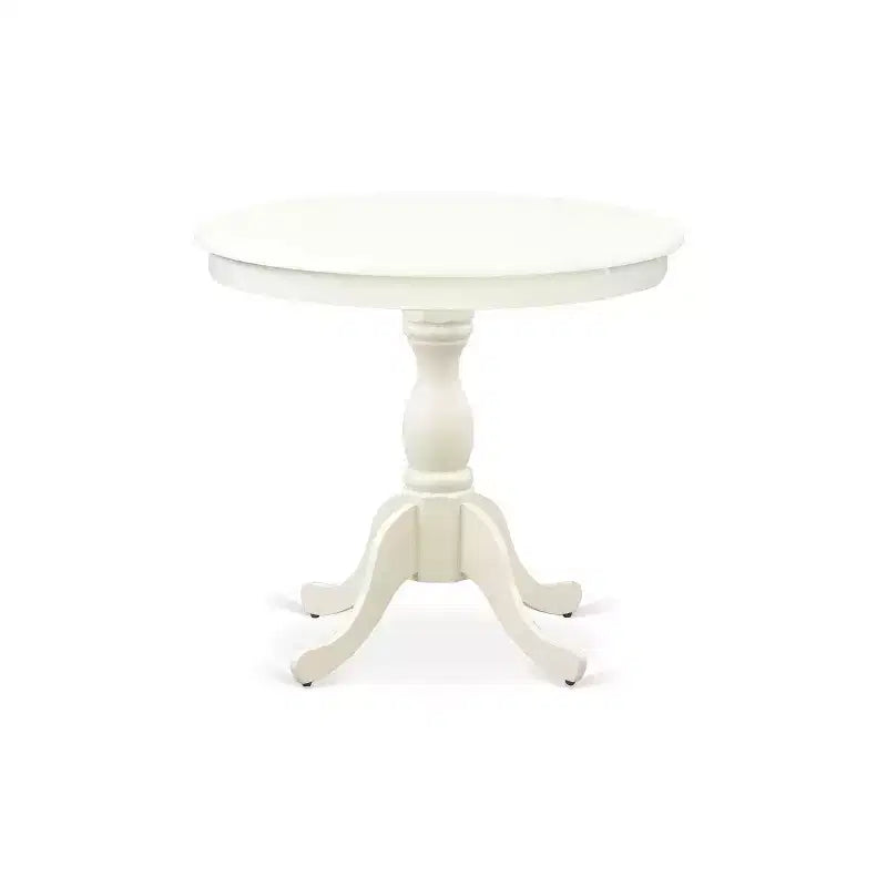 Ensemble de salle à manger 3 pièces en bois massif finition blanc lin avec plateau, revêtement capitonné – 4 places