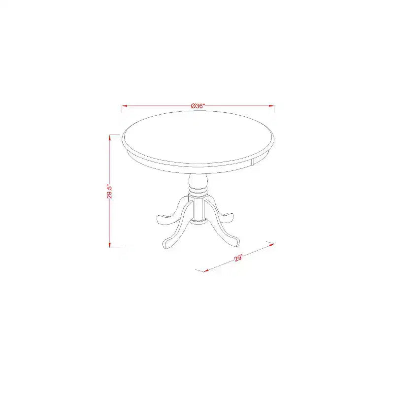 Ensemble table à manger ronde – Table de cuisine 5 pièces avec chaises, finition lin blanc antique, table de 36 pouces
