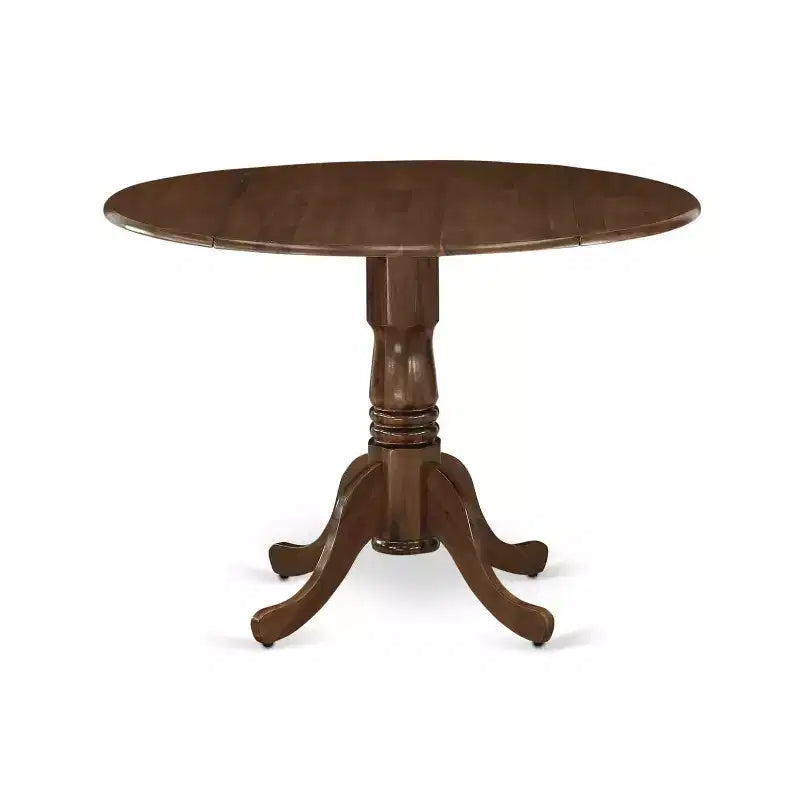 Ensemble de salle à manger 3 pièces, dessus rond en bois massif, fini noyer antique, avec sièges rembourrés - 4 places