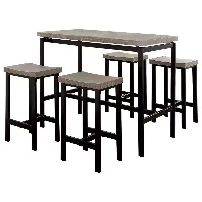 Ensemble de table de comptoir 5 pièces Royal Hampton en bois, brun naturel et noir
