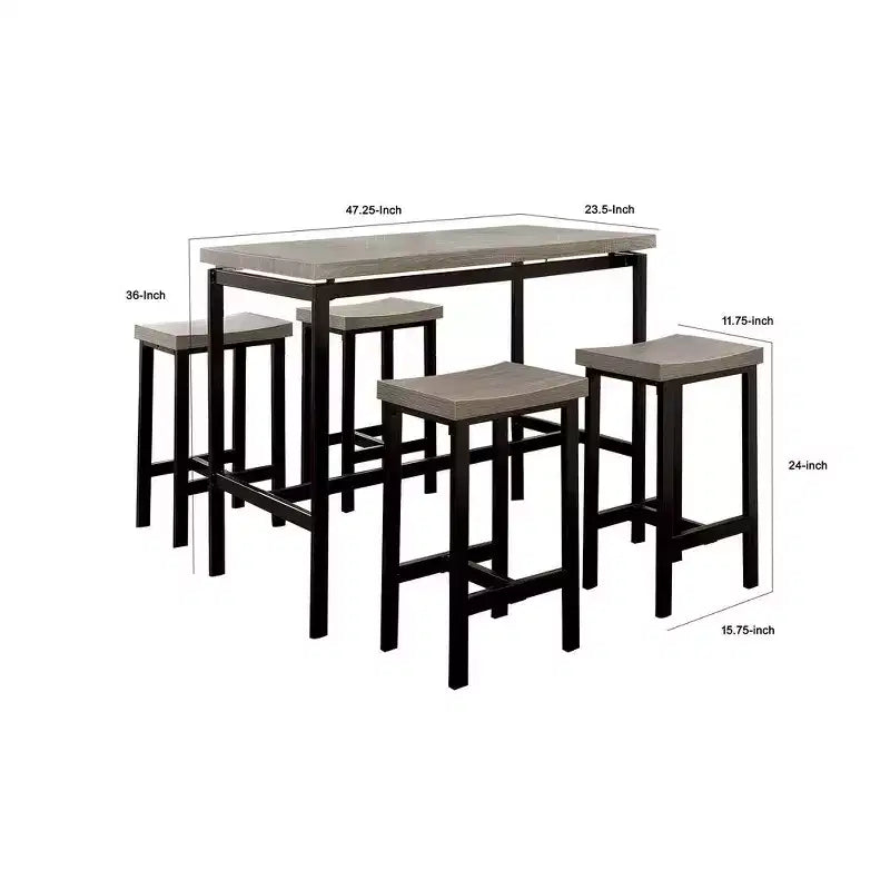 Ensemble de table de comptoir 5 pièces Royal Hampton en bois, brun naturel et noir