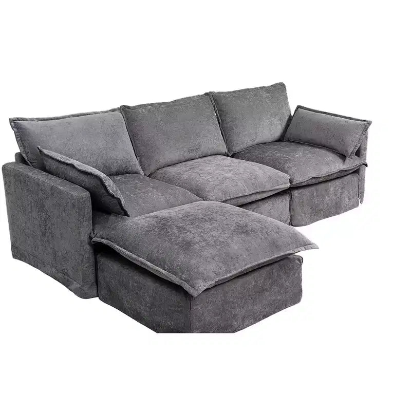 Canapé 4 places moderne en faux lin en forme de L GDFStudio Sewell avec pouf mobile