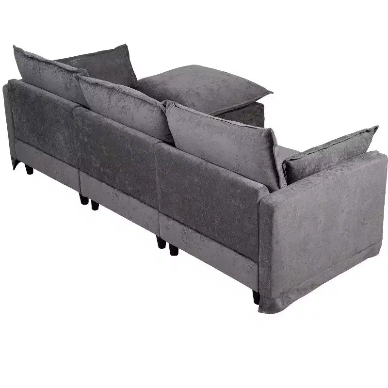 Canapé 4 places moderne en faux lin en forme de L GDFStudio Sewell avec pouf mobile