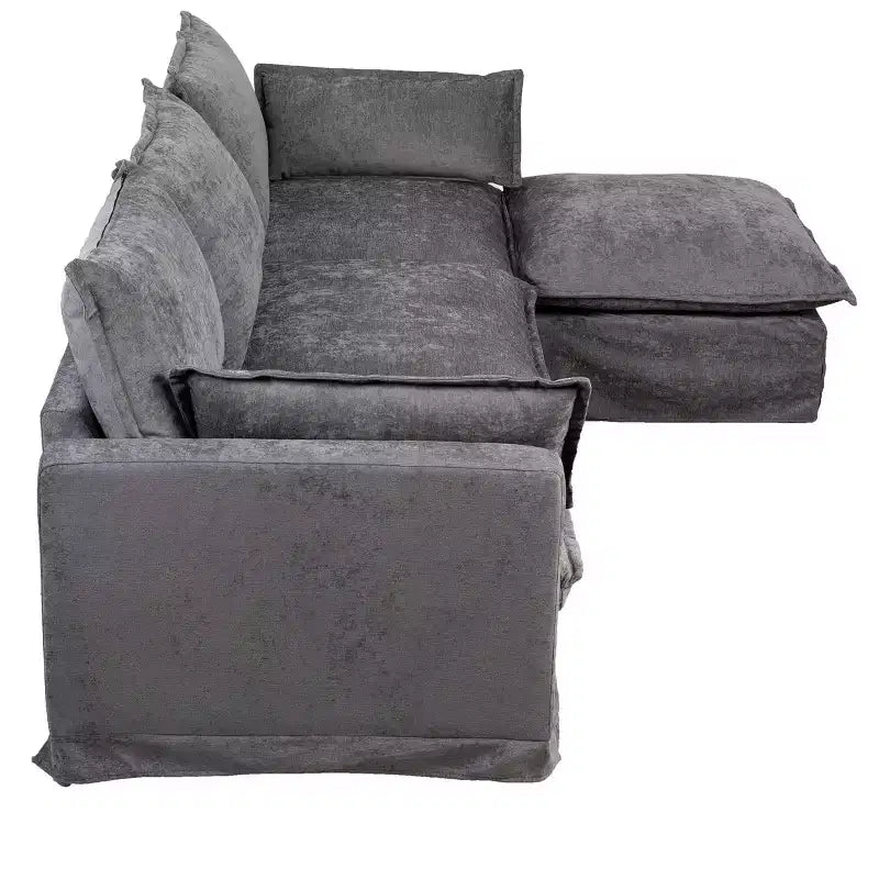 Canapé 4 places moderne en faux lin en forme de L GDFStudio Sewell avec pouf mobile