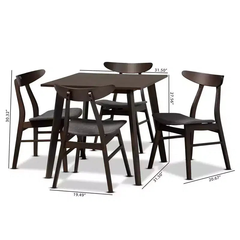 Ensemble de salle à manger 5 pièces en bois et tissu Britte - Baxton Studio