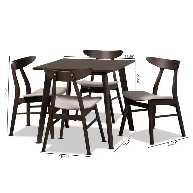 Ensemble de salle à manger 5 pièces en bois et tissu Britte - Baxton Studio