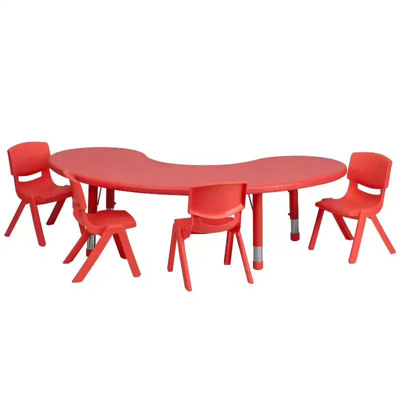 Flash Furniture Ensemble table d'activités demi-lune en plastique réglable en hauteur 35W x 65L avec 4 chaises