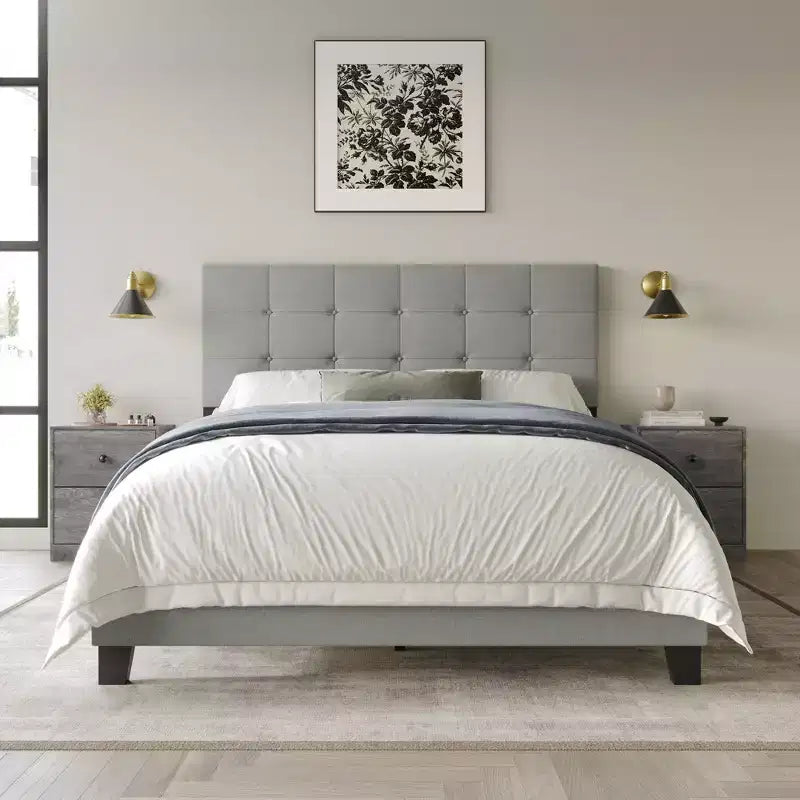 Lit panneau Sara Home Design avec 2 tables de chevet gris