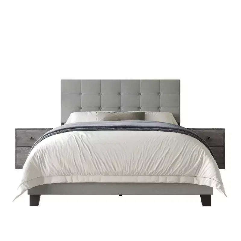 Lit panneau Sara Home Design avec 2 tables de chevet gris