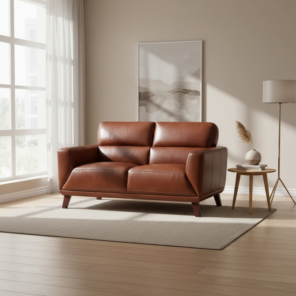 Brown Leather Sofa with Living Room Background
