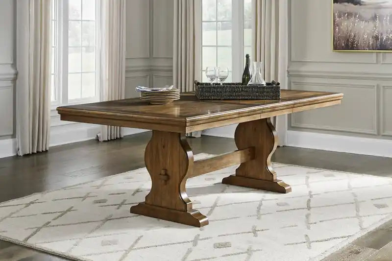 Table de salle à manger avec rallonge de 68 à 86 po de largeur, piètement tréteau