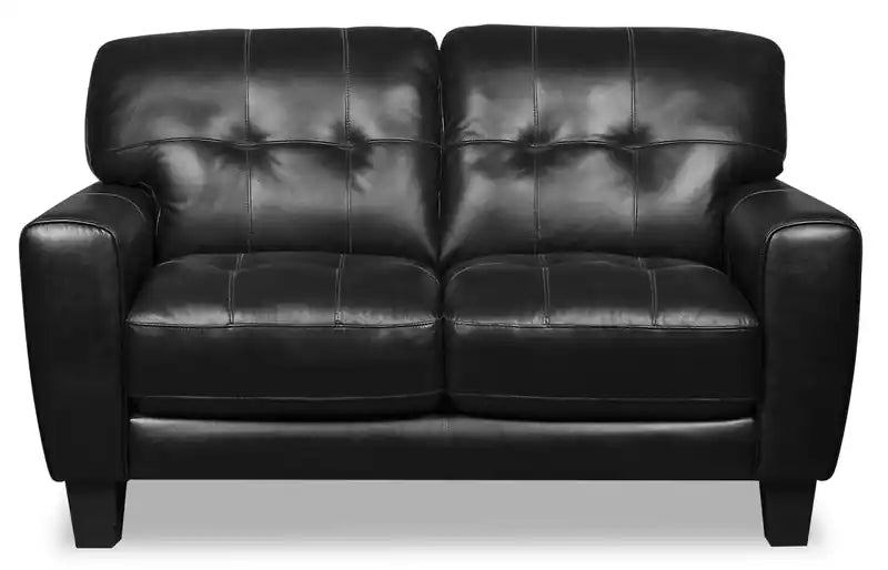 Causeuse en cuir véritable de 63 po avec capitonnage à boutons