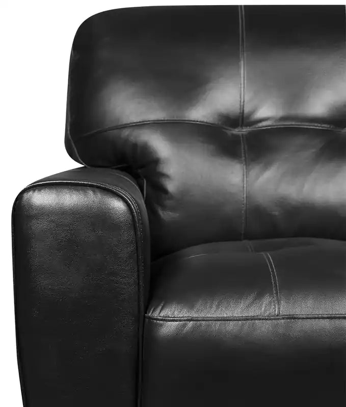 Causeuse en cuir véritable de 63 po avec capitonnage à boutons
