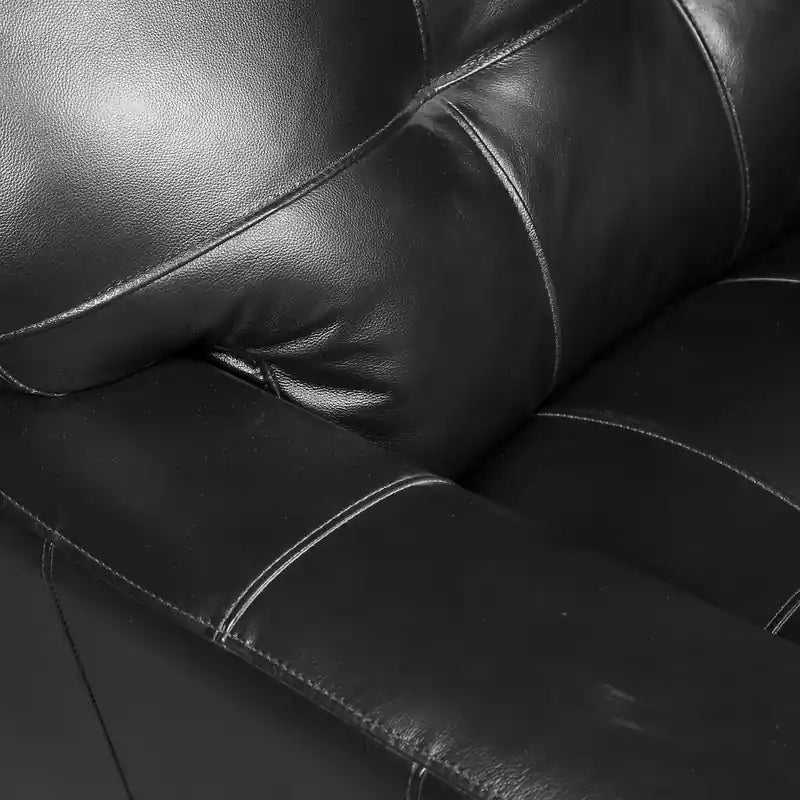 Causeuse en cuir véritable de 63 po avec capitonnage à boutons