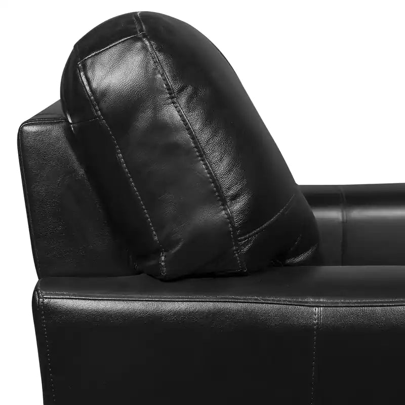 Causeuse en cuir véritable de 63 po avec capitonnage à boutons