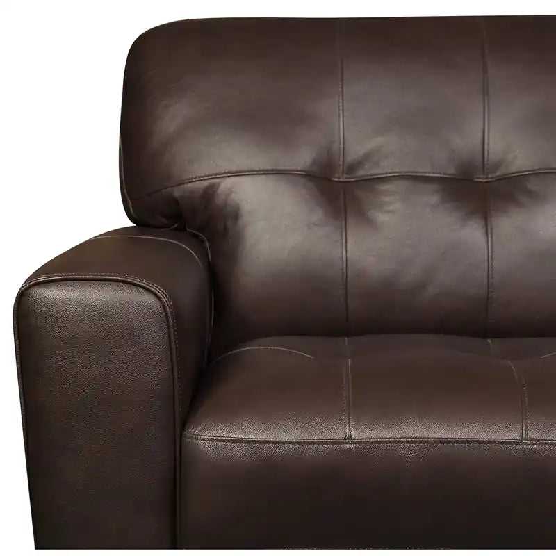 Causeuse en cuir véritable de 63 po avec capitonnage à boutons