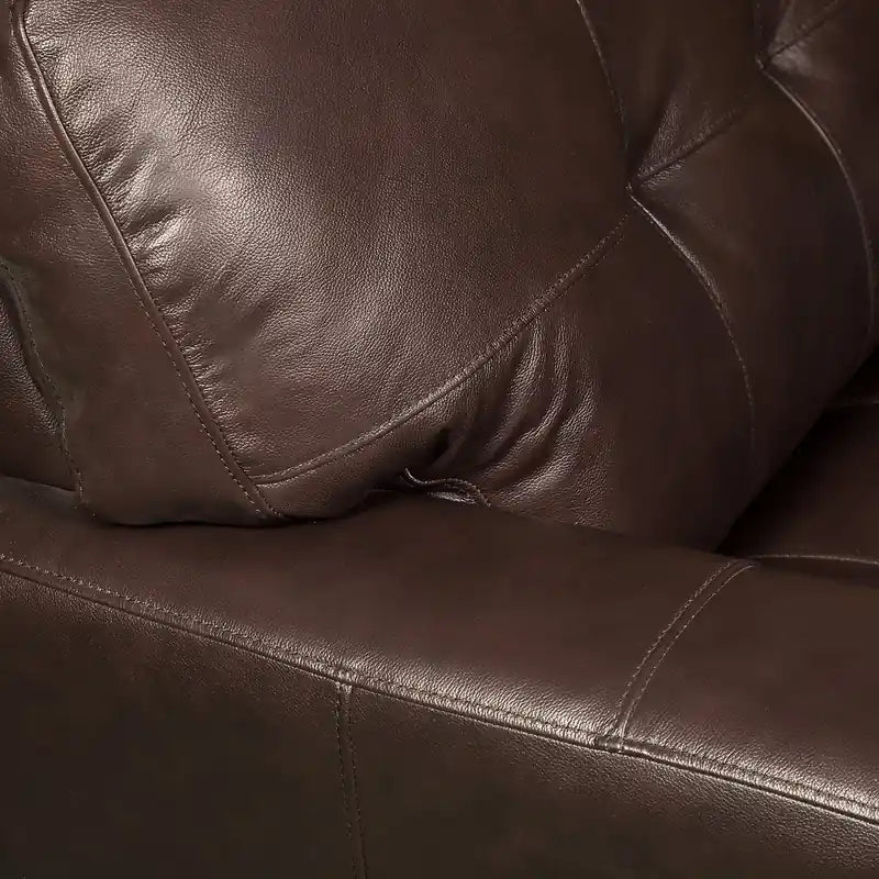Causeuse en cuir véritable de 63 po avec capitonnage à boutons