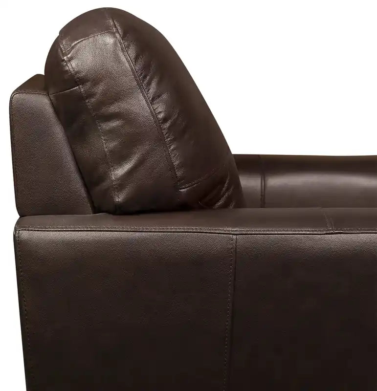 Causeuse en cuir véritable de 63 po avec capitonnage à boutons