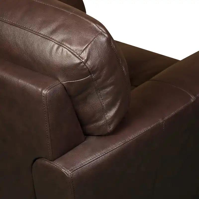 Causeuse en cuir véritable de 63 po avec capitonnage à boutons