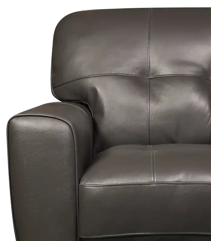 Causeuse en cuir véritable de 63 po avec capitonnage à boutons