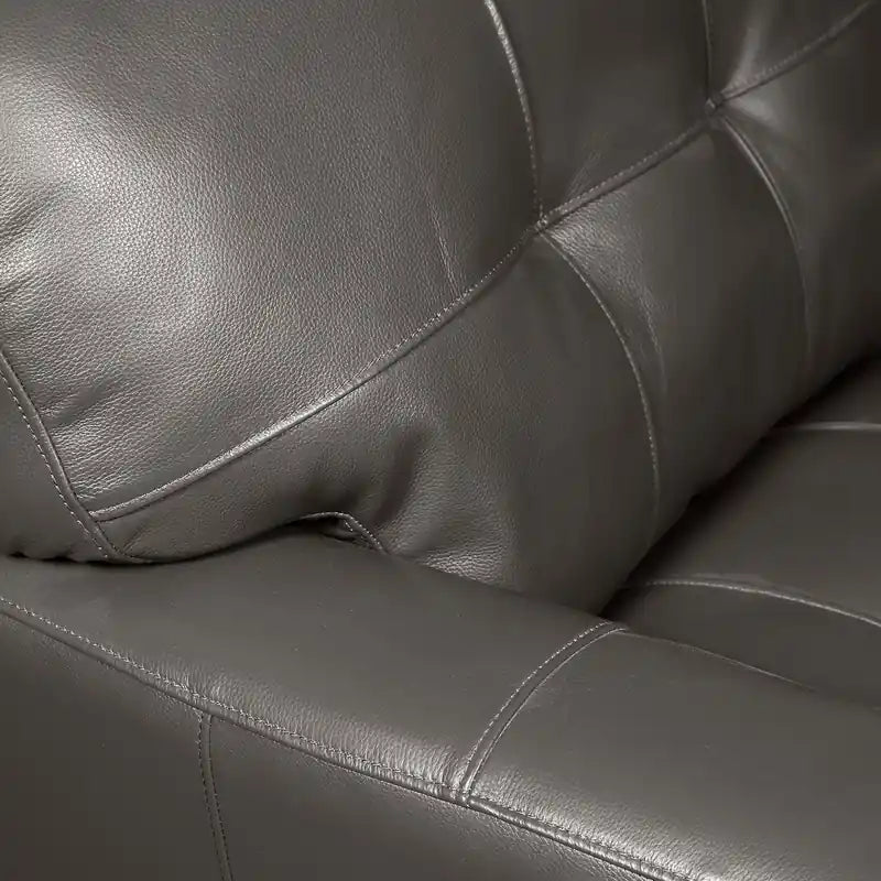 Causeuse en cuir véritable de 63 po avec capitonnage à boutons
