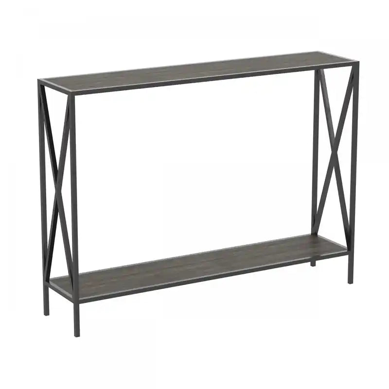 40 Console Table With 1 Shelf - Dark Grey Wood Black Metal Base