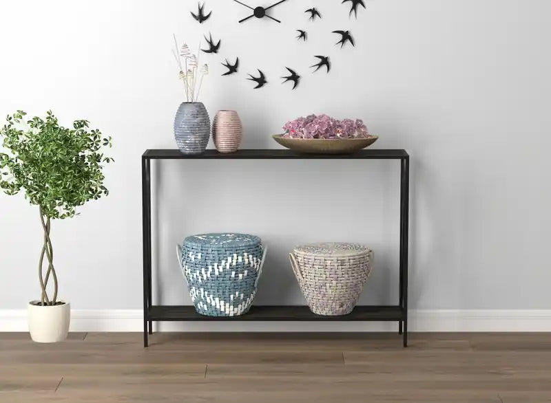 Console 40 avec 1 étagère - Bois gris foncé Base en métal noir