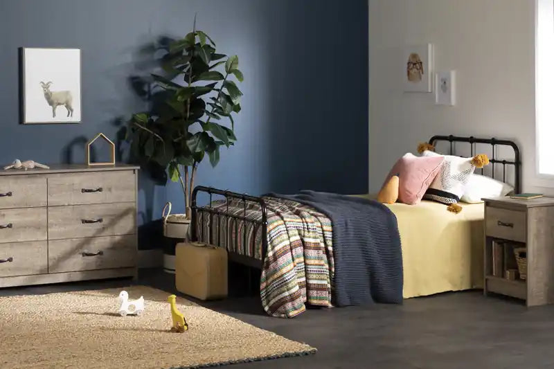 Table de chevet à 1 tiroir avec espace de rangement ouvert - Chêne vieilli