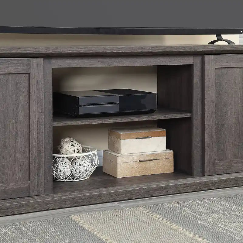 Meuble TV 60" avec 2 portes et étagères ouvertes - Marron foncé