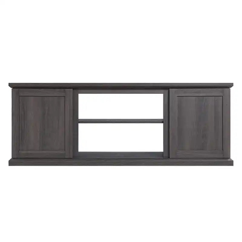 Meuble TV 60" avec 2 portes et étagères ouvertes - Marron foncé