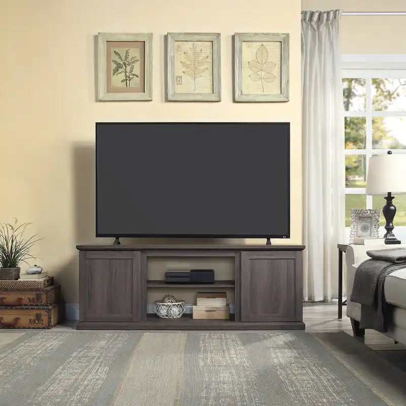 Meuble TV 60" avec 2 portes et étagères ouvertes - Marron foncé