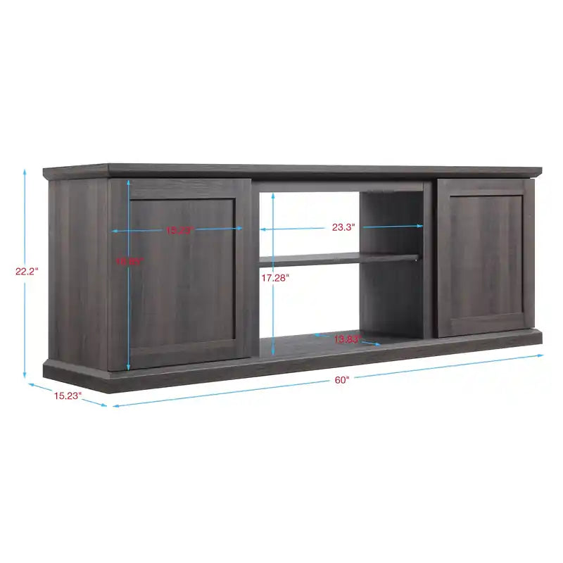 Meuble TV 60" avec 2 portes et étagères ouvertes - Marron foncé