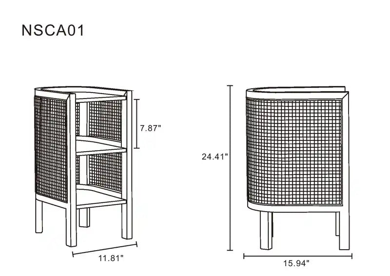 Table d'appoint - Noir et cannage naturel