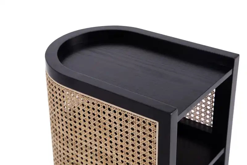 Table d'appoint - Noir et cannage naturel