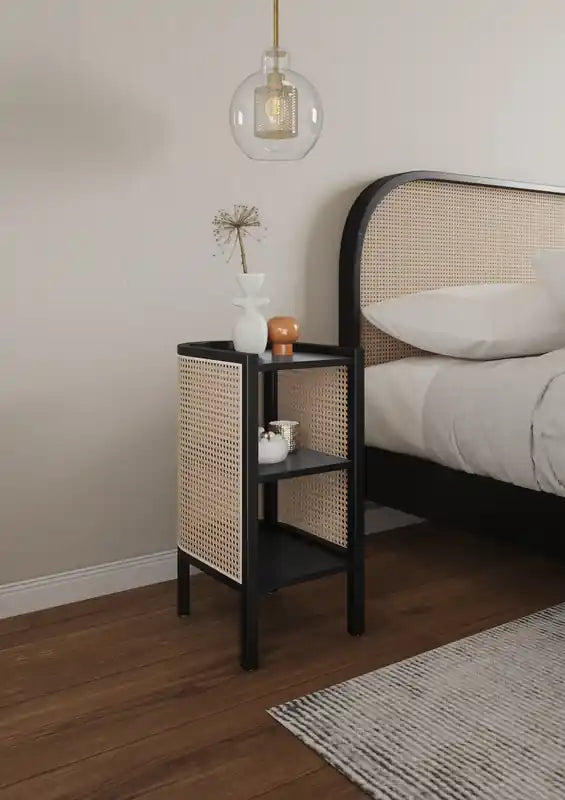 Table d'appoint - Noir et cannage naturel