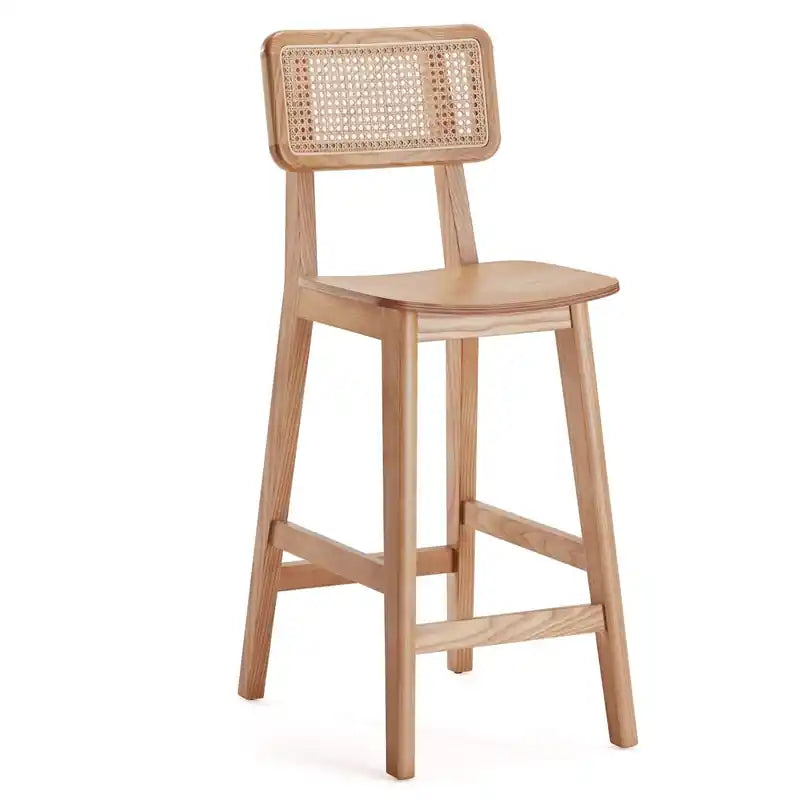 Tabouret de bar hauteur comptoir – Noir et cannage naturel