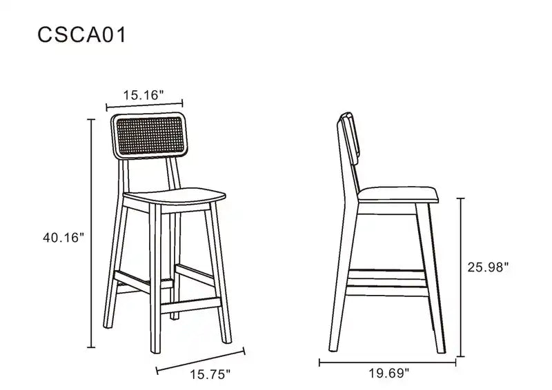 Tabouret de bar hauteur comptoir – Noir et cannage naturel