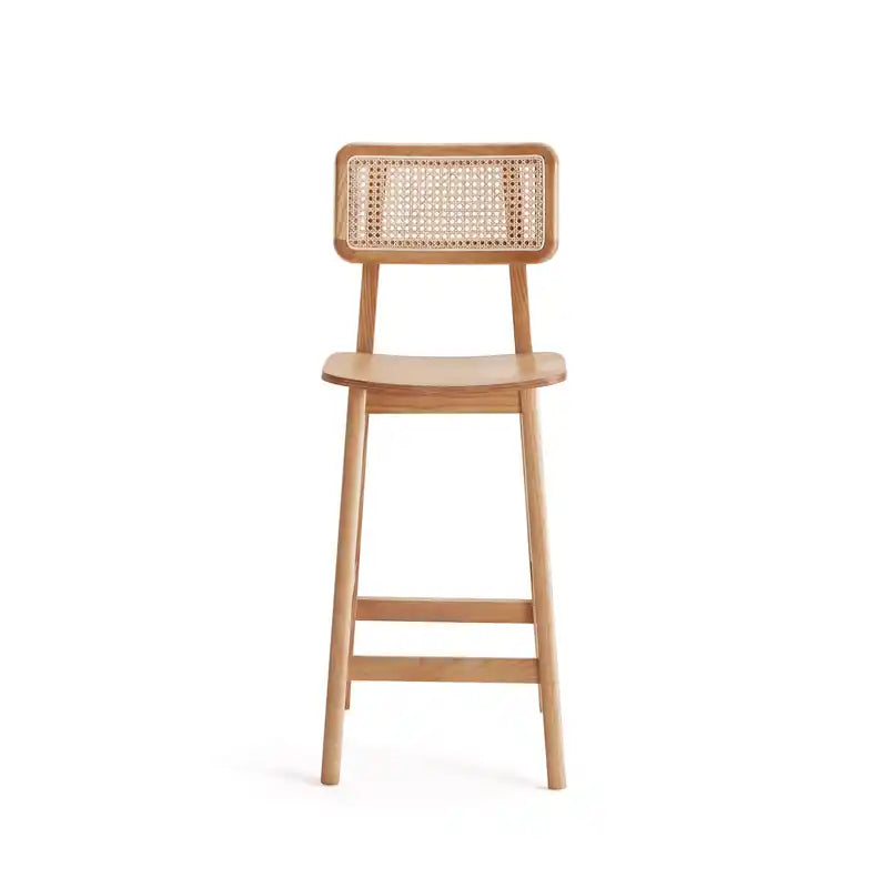Tabouret de bar hauteur comptoir – Noir et cannage naturel