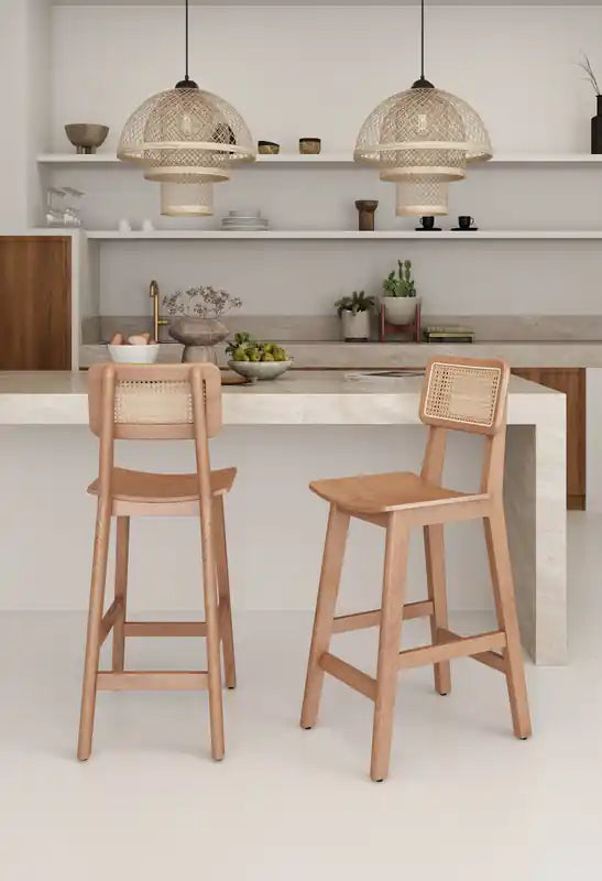 Tabouret de bar hauteur comptoir – Noir et cannage naturel