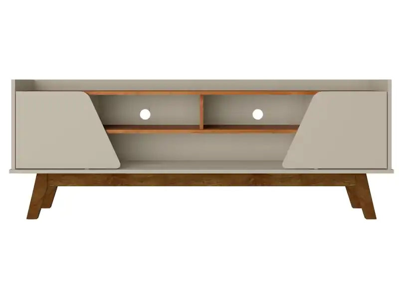 Manhattan Comfort Mid-Century Modern Marcus 62.99 TV Stand with Solid Wood Legs - Greige & Natural