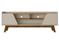 Manhattan Comfort Mid-Century Modern Marcus 62.99 TV Stand with Solid Wood Legs - Greige & Natural